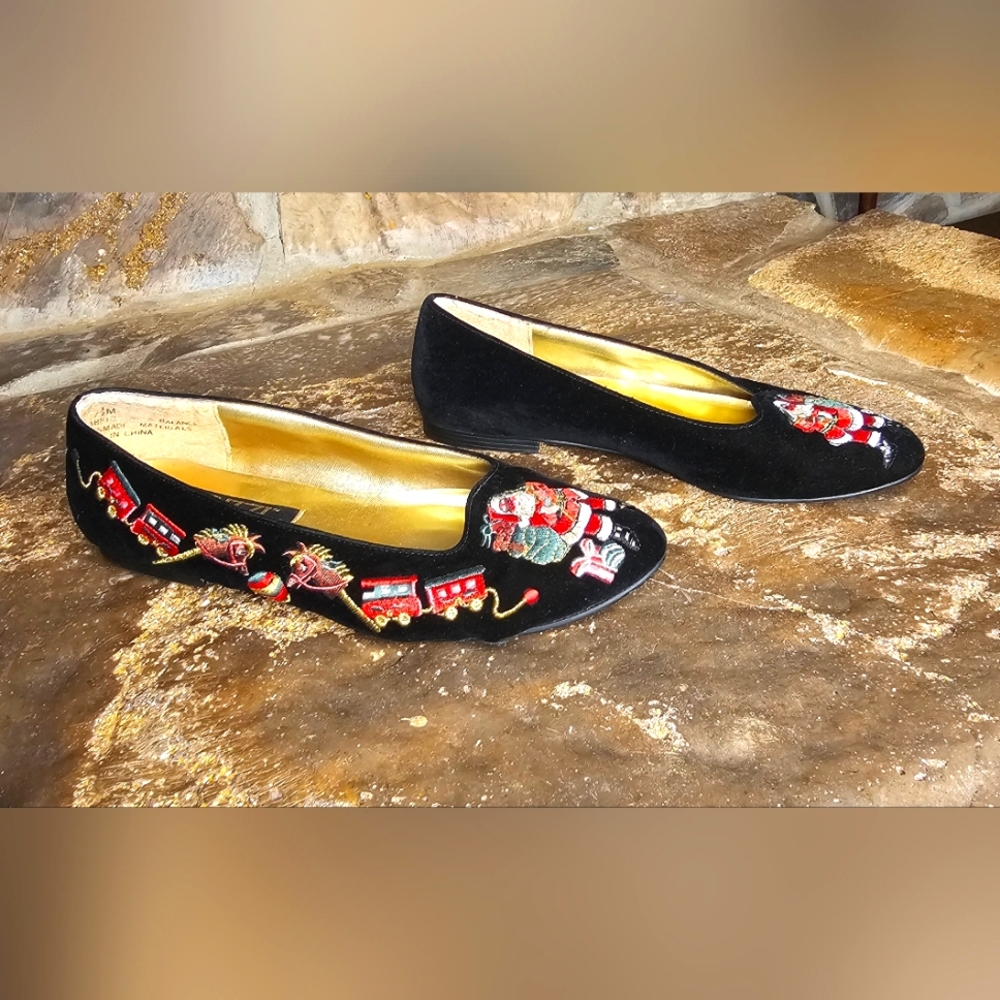 Pritzi black Christmas velvet vintage Flats